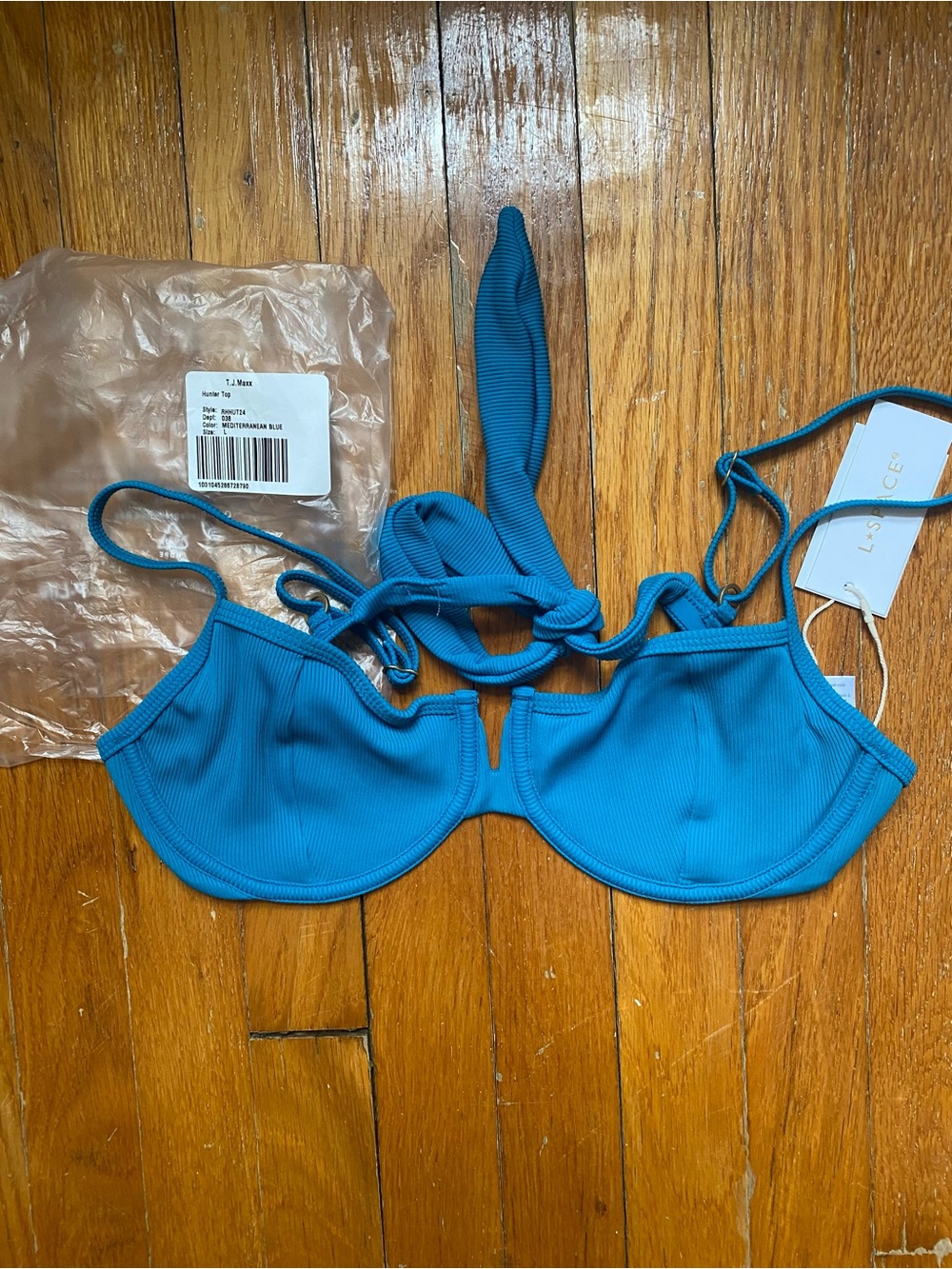 NWT Teal/turquoise Blue Ribbed Underwire Bikini Top size large
